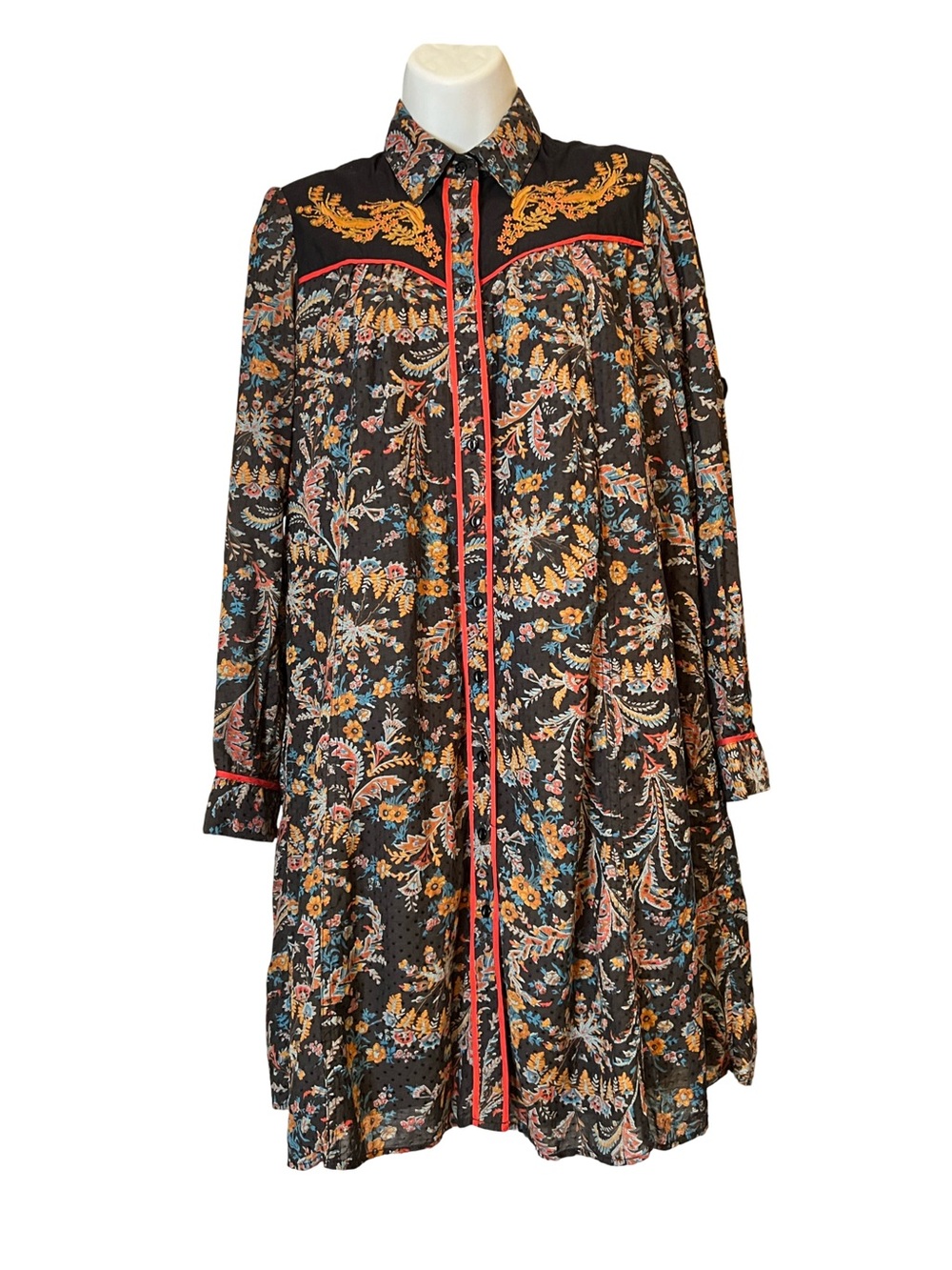 Holding Horses Escalante Shirt Dress Anthropologie Western Black Floral 4